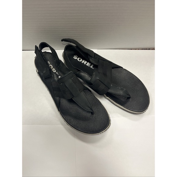 Sorel Out N About Black Leather Slingback‎ Thong Sandals Black Women's 7.5 Shoes - Picture 2 of 11